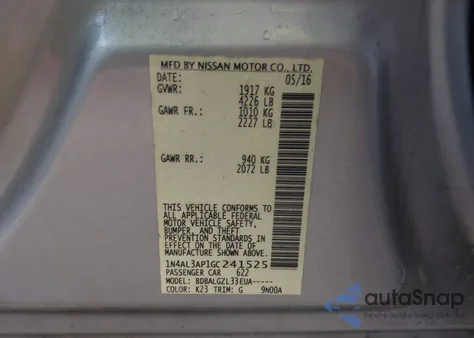 2016 Nissan Altima 2.5 S z USA, uszkodzony, nr VIN 1N4AL3AP1GC241525